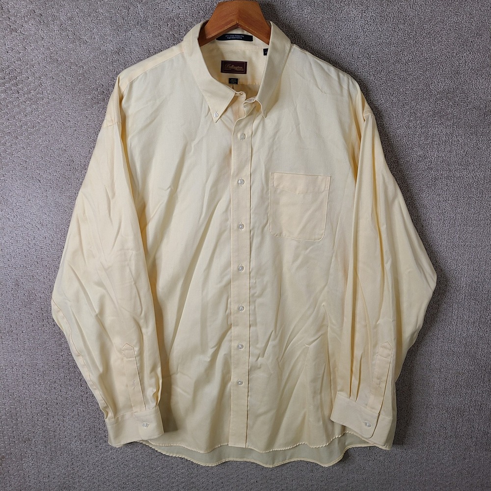 Bullington Shirt Mens XXL Yellow Button Down Long Sleeve Wrinkle Free Cotton